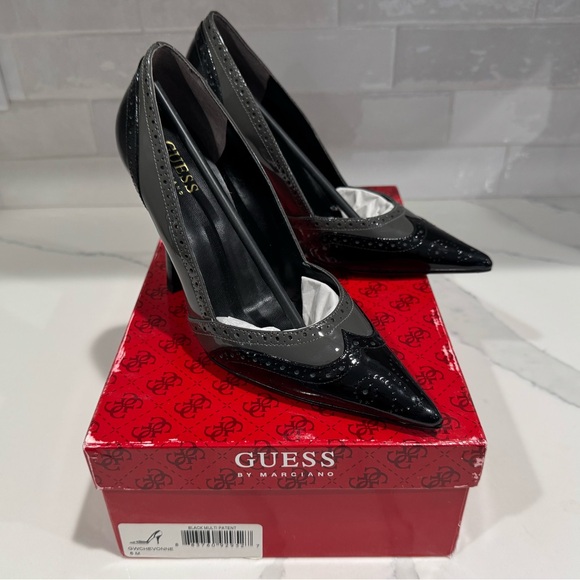 NEW IN BOX Guess by Marciano Chevonne Black and Gray Patent Heels - Picture 1 of 7